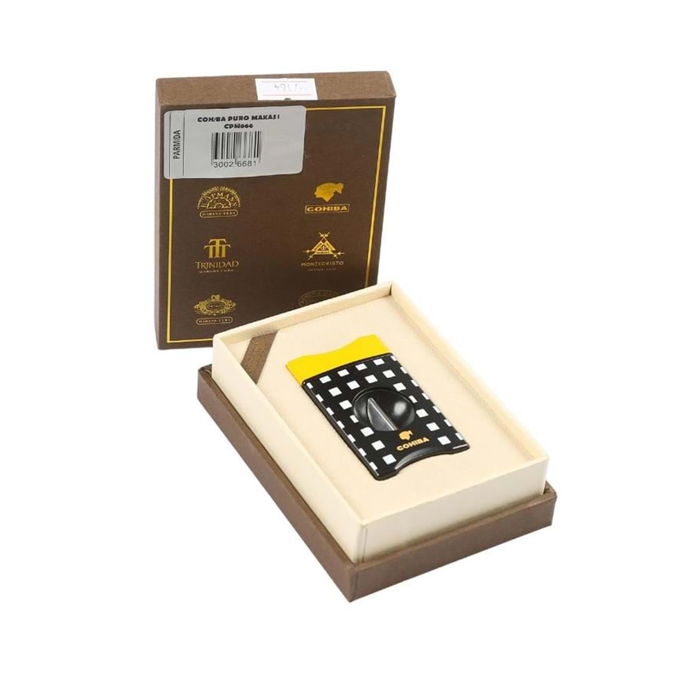 COHIBA SARI SİYAH BEYAZ DESENLİ V-PURO MAKASI CPM066