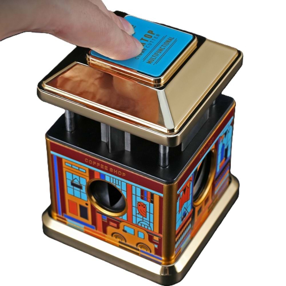 FIREBIRD DESTKOP GOLD-YELLOW MASA TİPİ PURO MAKASI 4 FARKLI KESİCİ BÖLMELİ JF-J73-5 YELLOW MİX