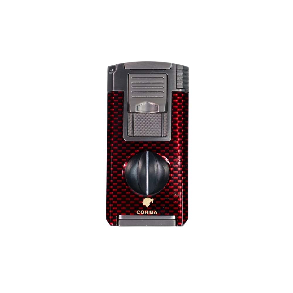 COHIBA ÇAKMAK V- CUTTER VE TOURCLU SİYAH-GREY-KIRMIZI ÇİFT PÜRMÜZLÜ ÇAKMAK CCM0761