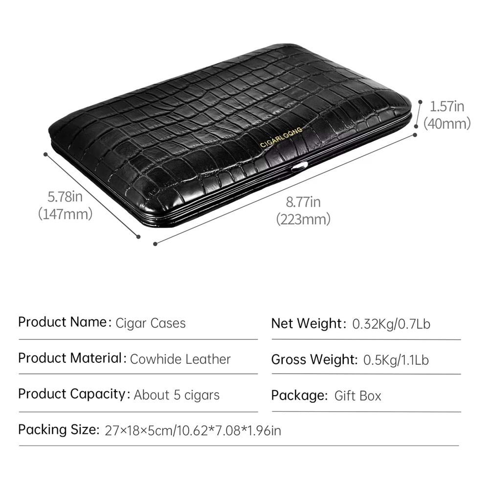 CİGARLONG DERİ SEYAHAT HUMİDOR CROCO 10s BLACK