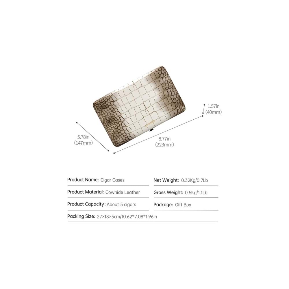 CİGARLONG DERİ SEYAHAT HUMİDOR CROCO 10s BLACK-WHİTE