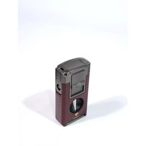 COHIBA ÇAKMAK V- CUTTER VE TOURCLU SİYAH-GREY-KIRMIZI ÇİFT PÜRMÜZLÜ ÇAKMAK CCM0761