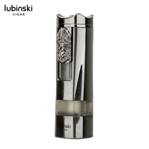 LUBİNSKİ LİON SEHPALI DELİCİLİ TEK TORCH PURO ÇAKMAĞI GUN METAL