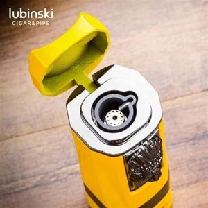 LUBİNSKİ LİON SEHPALI DELİCİLİ TEK TORCH PURO ÇAKMAĞI YELLOW